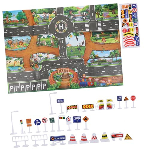 DRESSOOS 1satz Junge Mädchen Verkehrsspielmatte Spielteppich Mit Verkehrszeichen Indoor Spielzeug Für Junge Mädchen Verkehrswissen Und Für Kreative Spielstunden Zuhause