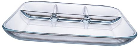 LIFKOME Assiette Verre Trempé Compartimentée Résistante Chaleur Plaque Divisée Pour Fruits Snacks Et Steaks Plateau Service Table Transparent Antibrûlure