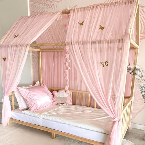 Baby Fancyroom Hausbett Himmel Betthimmel rosa für Kinderbett Kinderzimmer Baldachin Bettvorhang Betthimmel für Mädchen Prinzessin Zimmer (Himmel rosa ohne Schmetterlingen, 340cm)