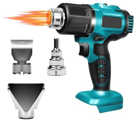 Akku-Heißluftpistole, Heißluftfön für Makita 18v Batterie, Heißluftpistole Kit mit 3 Zubehör, Variable Temperaturregelung 350℃- 550℃, Elektrische Heißluftfön zum Entlacken, Löten und Schrumpfen