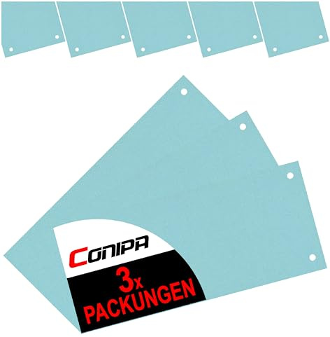 Conipa® - 300 Stück Trennstreifen für Ordner DIN A4 Blau (MADE IN GERMANY) gelocht - Trennblätter aus RECYCELTEN KARTON (240x105mm) - Trennlaschen & Trenner zur Unterteilung schmal - Abtrennen Pappe