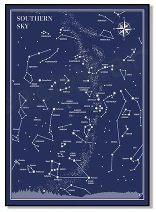 SHINERING Kleine Und Große Astronomen-Drucke – Nord- Und Südhimmel-Poster, Himmelskarte, Sternbild-Druck, Reisegeschenk A2 50Cmx70Cm Kein Rahmen