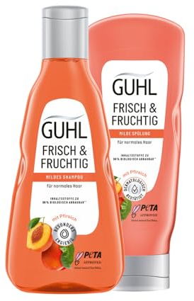 Guhl Frisch & Fruchtig Set - Shampoo,250 ml & Spülung, 200 ml - Haartyp: normal - Mit belebendem Pfirsich & Vitamin C - Reinigt das Haar sanft & kräftigt es bis in die Spitzen