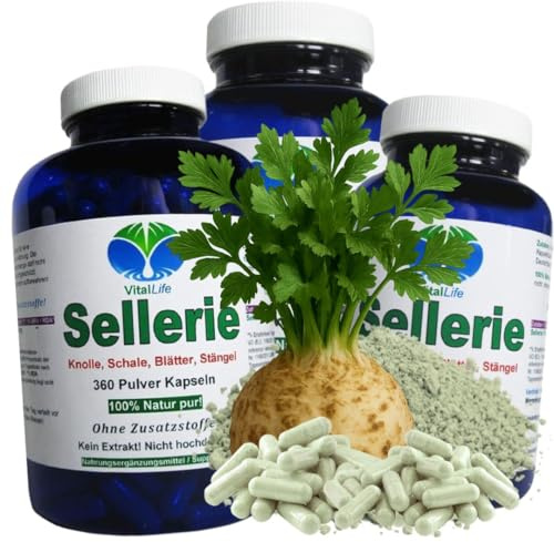 SELLERIE 1080 (3x360) Kapseln Wurzel Schale Blätter Stängel BLUT Magen LEBER Darm NIEREN Blase VERDAUUNG nach Hildegard von Bingen. 100% NATUR pur. OHNE ZUSATZSTOFFE. 26320-7