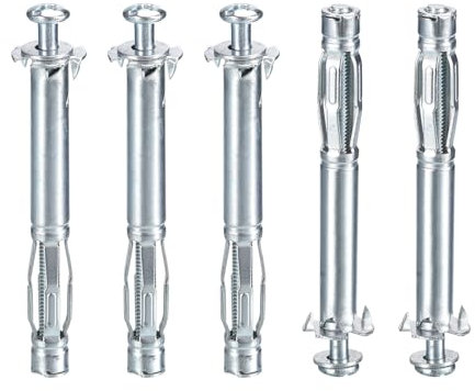 DTGN M4x60mm Hollow Wall Anchors - 5 Pack - Good for Hollow Wall Plaster Walls - Carbon Steel Hollow Drywall Anchors Screws, Silver