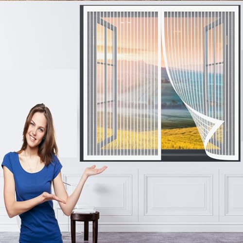 Traspirante Zanzariere Magnetiche 158 x 140 cm Zanzariera con Nastro Magico Chiusura Automatica a Calamite La Zanzariera Silenziosa Zanzariere a Calamita per Finestre Porte, Bianco