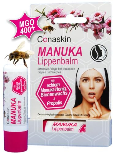 Conaskin MANUKA Lippenpflege (MGO400) | Intensiv-Pflege bei Trockenheit & Infektionen (z. B. Herpes) | 4.6 g Naturkosmetik | Tägliche Anwendung & Repair | Bienenwachs & Propolis