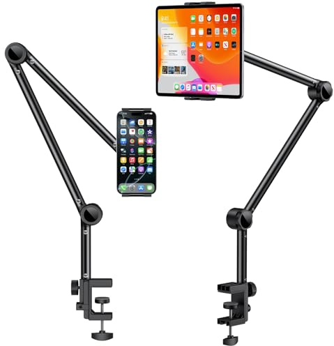 OMOTON Tablet Stand for Desk, 360° Rotatable Tablet Mount for iPad, Adjustable Phone Holder for Bed with Solid Arm Fits for all iPhone/iPad Pro/Tablets Under 11 Inches