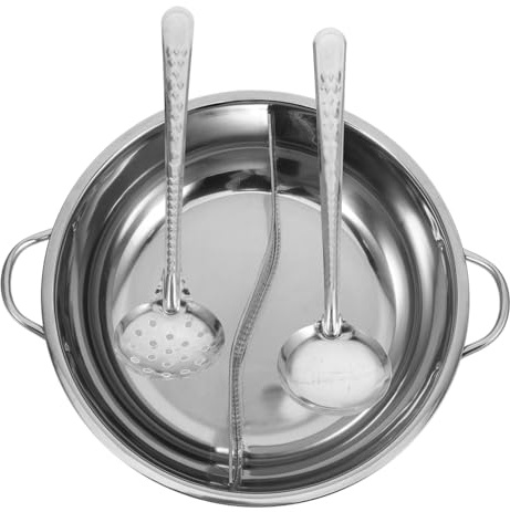 Cabilock Pentola per Cucinare Due Sapori con Divisore Multiuso Design a Doppia Camera Hot Pot in Acciaio Inossidabile Colore Argento per Ristoranti e Eventi Sociali