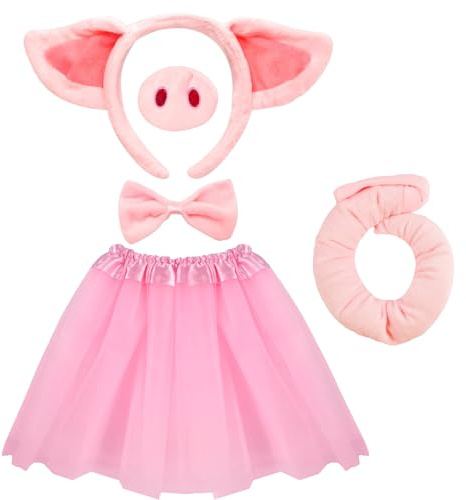 XIABYAYU Schwein Kostüm Set, Schwein Ohren Stirnband, Schwein Kostüm Kinder, Schweinenase Kostüm, Rosa Verkleidung Kinder Tiere mit Schwanz, Fliege, für Karneval, Halloween, Cosplay Party