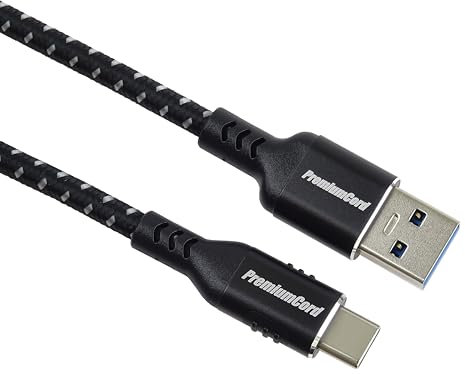 PremiumCord Câble de Connexion USB 3.2 Gen 1, Câble de Données SuperSpeed ​​​​Jusqu'à 5 Gbit/s, Charge Jusqu'à 3A, Puissance 60 W, PD 3.0 / QC 4.0, USB Type A vers Type C, Noir, Longueur 1,5 m