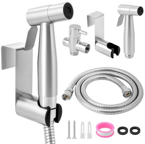 QWORK® Hand Bidet Duschset für Toilette, Bidet Handbrause Set aus Edelstahl SUS304 mit Auslaufsicherem Design,G1/2