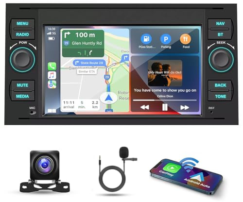 4G+64G Car Stereo for Ford Transit MK7 2005-2014, for Ford Kuga MK1 2008-2012 with Wireless Carplay Android Auto, 7 Inch IPS Touchscreen Android 2 Din Car Radio Receiver GPS Wifi FM SWC Backup Camera