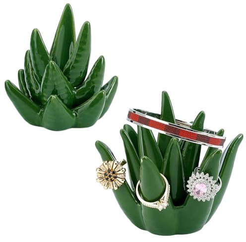 PH PandaHall 2 Pack Aloe Bague Support Bague Support Plat Organisateur de Bijoux Plat en Céramique Cactus Bibelot Plateau Décoratif Plante pour la Décoration Intérieure Cadeaux D'Anniversaire