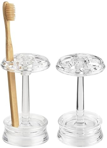 iDesign 4 Divided Sections for Bathroom or Vanity-Set of 2-Clear Toothbrush Holder, Pack of 2