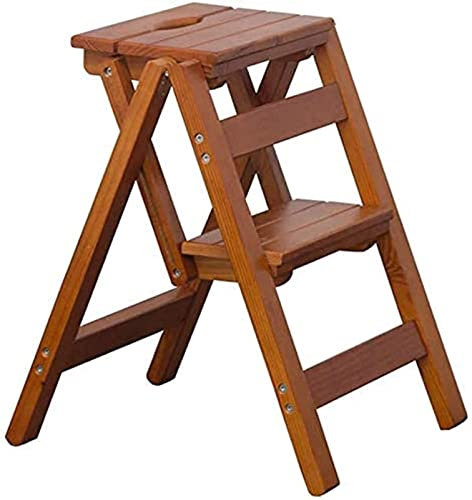 Folding Step Stool Stepladders 2 Steps Ladders Small Stool Folding Portable Solid Wood Household Step Rack Ladder (Brown)