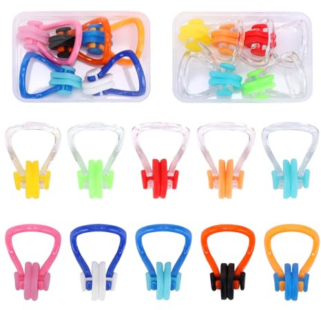 EOAMGO 10 mollette nasali da nuoto, clip per naso in silicone con scatola portaoggetti, accessori per il nuoto riutilizzabili, clip per il naso, per adulti e bambini