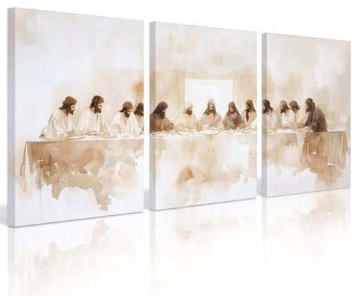 Wandkunst-Set mit 3 Jesus, Wanddekoration, christliche Leinwand, Wandkunst, religiöse Bilder, Bibel-Renaissance-Gemälde, Leonardo Da Vinci, Poster für Esszimmer, Wohnzimmer, 61 x 91 cm, fertig zum