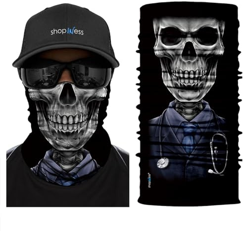 ShopINess Halsvärmare Multifunktionell Tubhalsduk Dödskalle | Bandana & Ansiktsmask för Motorcykel, Cykel, Skidåkning, Snowboard, Sport, Festival & Halloween | Unisex (Doktor)