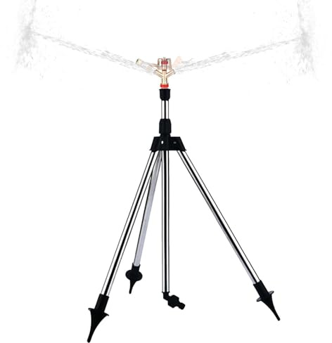 Iouyjiu Tripod Water Sprinkler, 360° Rotating Lawn Irrigator, Large Area Standing Sprinkler for Yard and Agricultural Irrigation, Weather-Resistant and Reusable