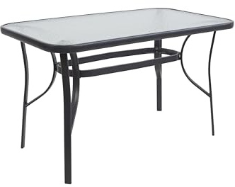HERSIG - Mesa de Jardin Rectangular de Acero y Vidrio Templado - Mesa Exterior Negra 120x70x70 CM - Mesas de Terraza y Jardín Rectangulares - Mesas para Verano Exterior con Cristal Texturizado