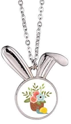 no/no Snail Flower Pot Red Blue Rabbit Necklace Pendant Bunny Animal Jewelry Gift