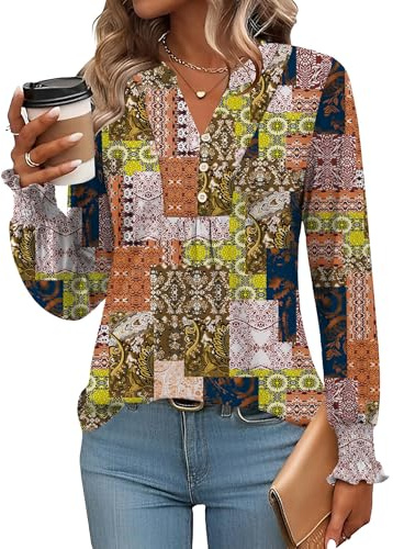 Rapbin Damblus med v-ringning och knappslå, t-shirt, tunika, kortärmad topp, sommartopp, elegant, avslappnad, XL