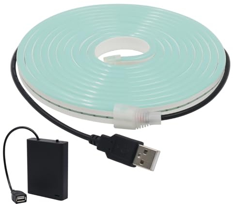 Wisada 5V Tira LED [3m, Azul Hielo]，Alimentado por USB/Alimentado por Batería，Tira de neón LED recortable flexible impermeable IP65，Inicio/Tienda Decoración