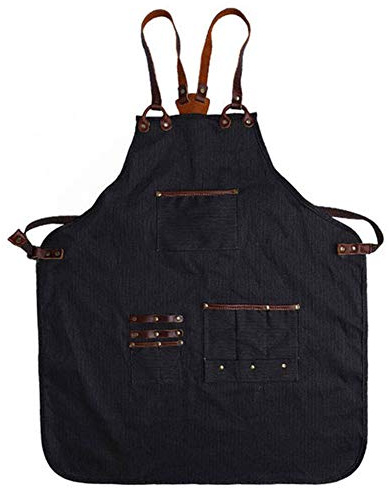 Arbeitsschürze Arbeitsschürze aus Segeltuch, Multifunktions-Werkzeugschürzen mit 5 Taschen und 5 Werkzeugringen, Werkstattschürze mit gekreuzter Rückseite for Tischler, Gärtner, Töpferkünstler
