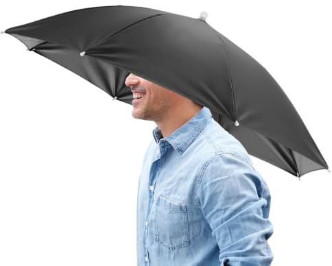 TIXIPEM 1 x Regenschirmhut mit Kopfband, 66 cm, freihändig, faltbar, schwarz | Regenschirmkappe, Sonnenhut, Outdoor, Angeln, Gartenarbeit, Golf, Camping, Wandern, schwarzer Kleber oben