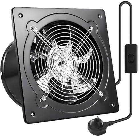 Jonuin 4 Inch/100 mm Extractor Fan, Black Kitchen Exhaust Fan, 140m³/h Bathroom Extractor Fan with UK Plug, Low Noise Stainless Steel Ventilation Fan for Kitchen Bathroom Restaurant Warehouse