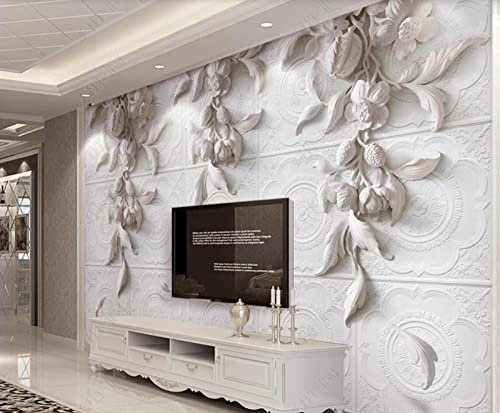 Papier Peint Plâtre Relief Fleurs 250x175cm Papier Peint Panoramique Intissé Tapisserie Poster Chambre Salon Decoration Murale -MIWEI Wallpaper-ZXY-11379