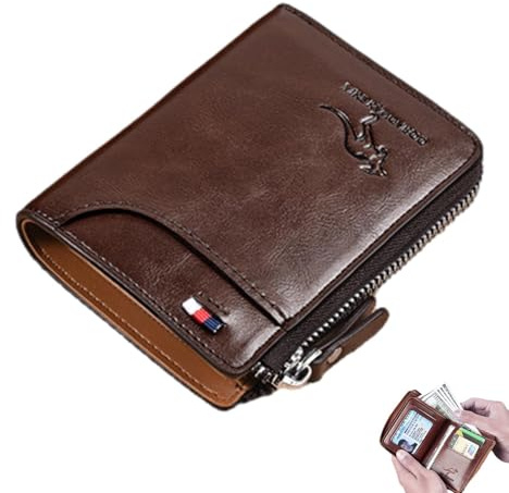 Ziennhu Intercambio de Dinero de Cuero Hecho en Funda magnética de Piel de búfalo- para Hombres | Cartera protección contra Robo de Datos | Estilo CardEtui, marrón, riferimento Alla