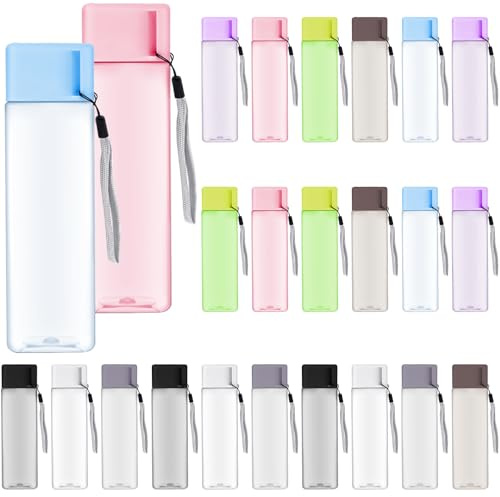 Malloom 24 Pack Water Bottles Bulk, 500ml Drinks Bottle with Strap, Portable Reusable Plastic Sports Bottle for School, Gym, Travel, Party Favours & Present