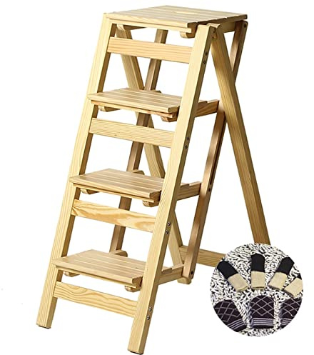 LISHEUK Robusto Sgabello Pieghevole in Legno a 3 gradini per Adulti, Piedini Antiscivolo, Sedia Pieghevole Multifunzionale per Biblioteca, Ufficio, casa, Bagno - Massimizza spazi