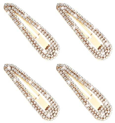 Aribliseza Pinza para el cabello dorada, Clips para el cabello para damas, 4 piezas de pinzas de pelo con pedrería, pinzas de cristal para boda, fiesta y graduación, color oro, 2.36 pulgadas