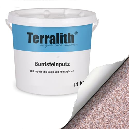 Terralith Buntsteinputz 14kg in weiß, Sockelputz für Innen und Außen mit Reinacrylat Bindemittel aus Naturstein, 1-2mm Körnung (BSP1059)
