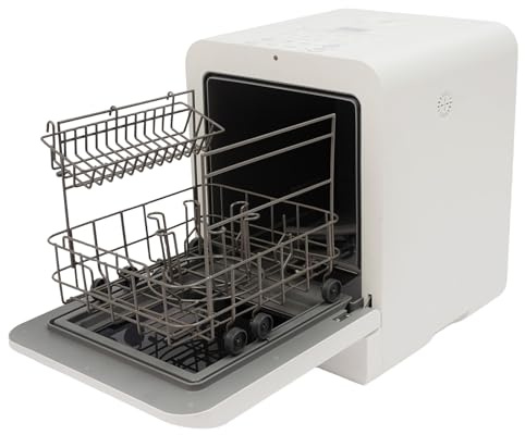 800W Mini Geschirrspüler aus ABS/Glas mit 3 Programme 72°C Heißwasser und doppelte Sprüharme Tischgeschirrspüler mit Warmlufttrocknung & Desinfektion Spülmaschine für kleine Küchen & Wohnmobile