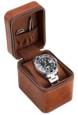 ProCase 1-fack klockresväska klocklåda, klocka resefodral PU-läder klockväska med mjuk stoppning, kompakt klockarmband för lyxklockor och smartklockor upp till 55 mm brun
