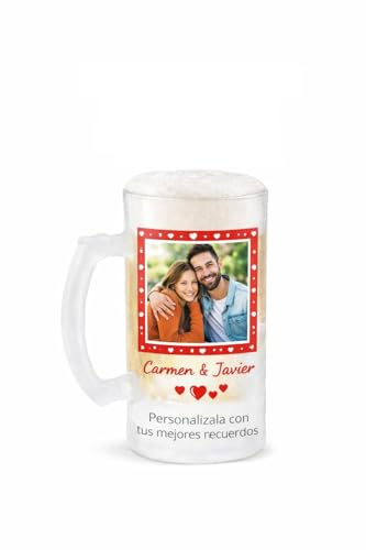 Kembilove® Jarra de Cerveza Personalizada 50 cl de Vidrio Esmerilado Opaco – Con Foto o Texto – Asa Ergonómica – Regalo Original para Cumpleaños, Día del Padre y Celebraciones