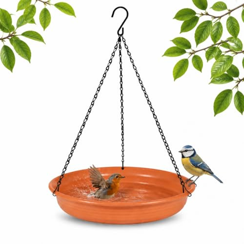 Hängende Vogeltränke, Hängendes Vogelbad für Wildvögel zum Baden, Trinken und Sitzen, Vogeltränke zum Aufhängen für Garten, Balkon, Terrasse oder Baum, Dekorative Wasserschale für Gartenvögel