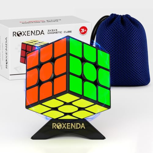 ROXENDA 3x3x3 Magnetisch Zauberwürfel, Speed Cube mit Tragetasche & Ständer | 3x3 Klassisch Magic Cube,Verbesserte Dreheigenschaften, Anti-Pop, Superleicht (60,67 g),Für Anfänger, Kinder, Erwachsene