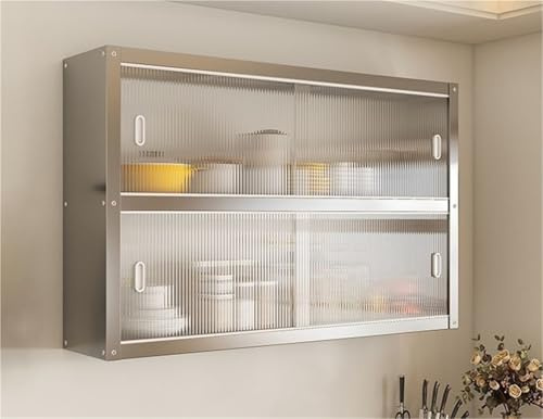 ZASEZOD Armadietto da Parete Cucina in Acciaio Inox con Ante Scorrevoli, Pensile Cucina Sospeso, Armadio Murale Mobile Credenza per Bagno Ufficio(120x30x70CM)