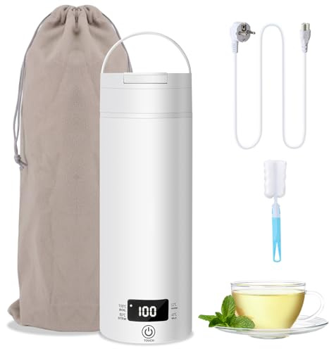 Reisewasserkocher 450ml, Elektrischer Reisewasserkocher Klein Mini Wasserkocher mit Temperatureinstellung, Tragbarer Reise Wasserkocher Schnellkoch Automatische Abschaltung für Tee Kaffe Milch