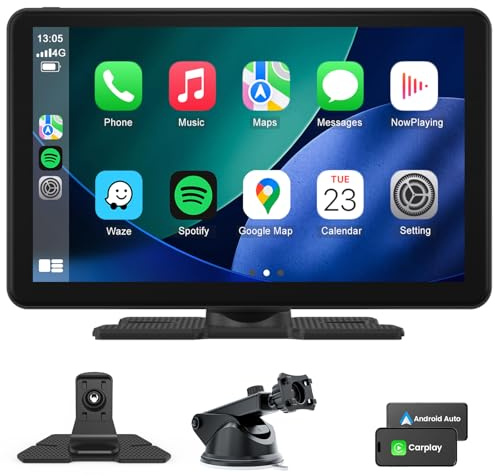 Wireless CarPlay Android Auto Screen for Car, 9 HD Touch Screen Car Stereo Portable Live Navigation Car Play Mirror Link Music Video Player Siri/AirPlay/AUX/FM/Radio (9 Inch)