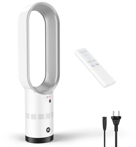 Ventilador de Torre Silencioso 30dB, Ventilador de Pie Sin Aspas 60cm con Filtro y Motor Brushless, 10 Velocidades, Oscilación 90° e Inclinación 20°, Temporizador 9H, Mando, para Dormitorio, Bebé