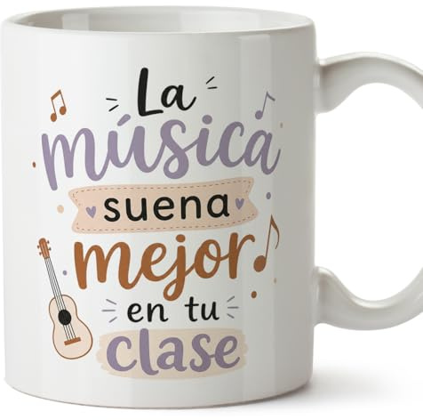 MUGFFINS taza profe regalo profesora música | La música suena mejor en tu clase en Español | desayuno 330 Ml 11 oz | cerámica resistente | Enseñanza v2