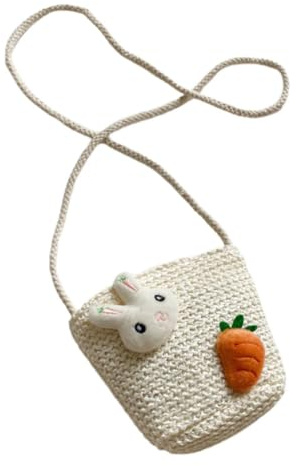 Bolso Bandolera Infantil de Paja Beige para Niña, 1 Pieza