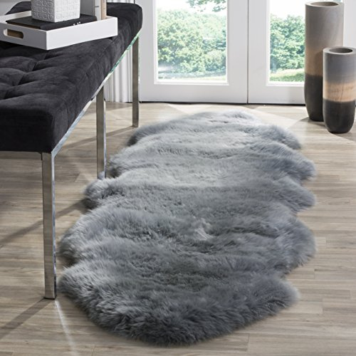SAFAVIEH Sheep Skin Collection Runner Rug - 2' x 6', Steel Blue, Handmade Rustic Glam Genuine Pelt, 3.4-inch Thick Ideal for High Traffic Areas in Living Room, Bedroom (SHS121B)