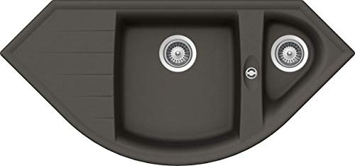 Schock Fregadero de cocina de esquina de 110,5 x 52 cm Genius C-150 de asfalto – Fregadero de granito gris con 1 ½ lavabo a partir de 90 cm de ancho, GENC150AGAS